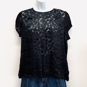 Façonnable Sheer Black Polka Dot Cap Sleeve Blouse